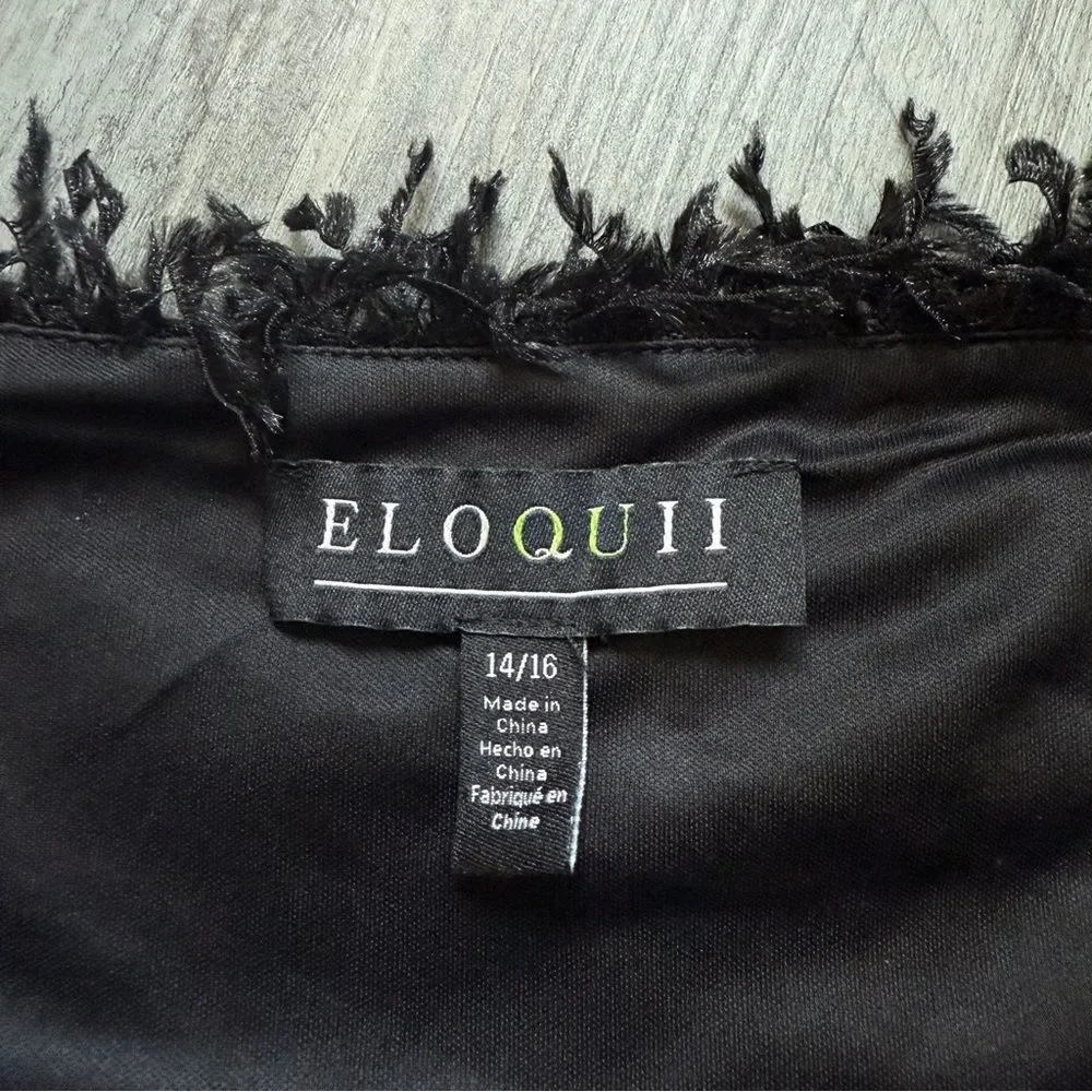 ELOQUII Fuzzy Bandeau Sweetheart Tube Top Faux Feathers Black 14 16